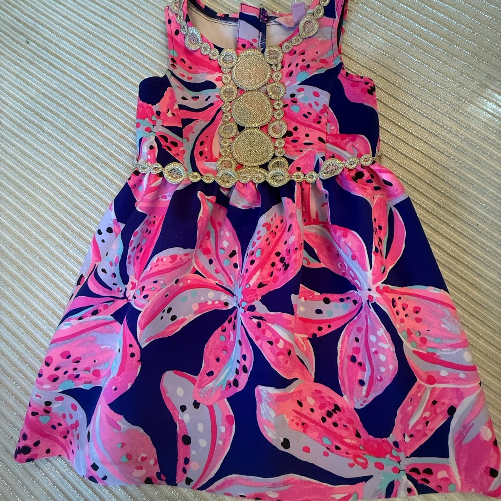 Floral Pink and Blue Kids Dress